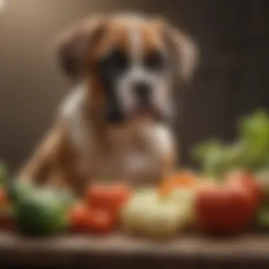 Boxer puppy enjoying fresh vegetables