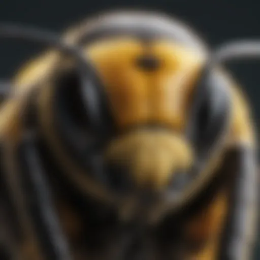 Detailed close-up of bumble bee body structure