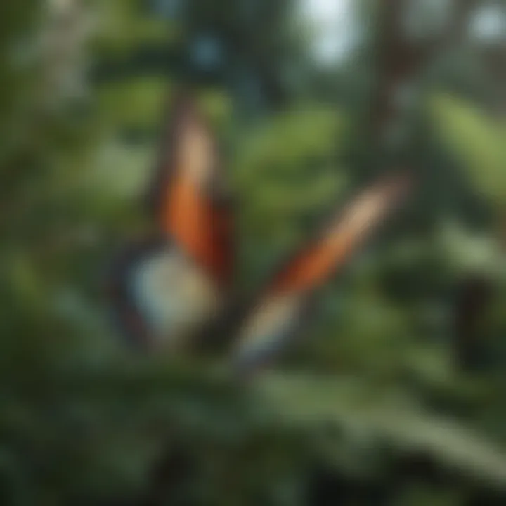 Close-up of butterfly resting on evergreen shrub