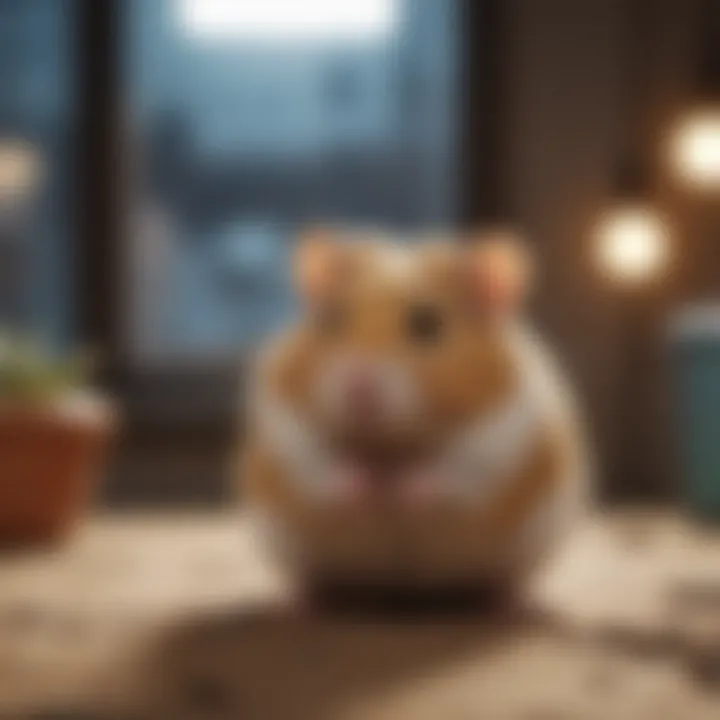 A person interacting gently with a pet hamster
