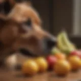 Dog sniffing fruits as sweet alternatives