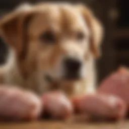 Dog with raw chicken breast