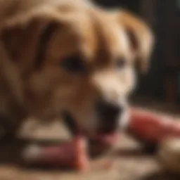 Canine enjoying a raw meat bone