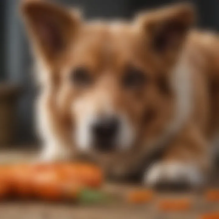 Canine nutrition concept with a playful dog and fresh carrots