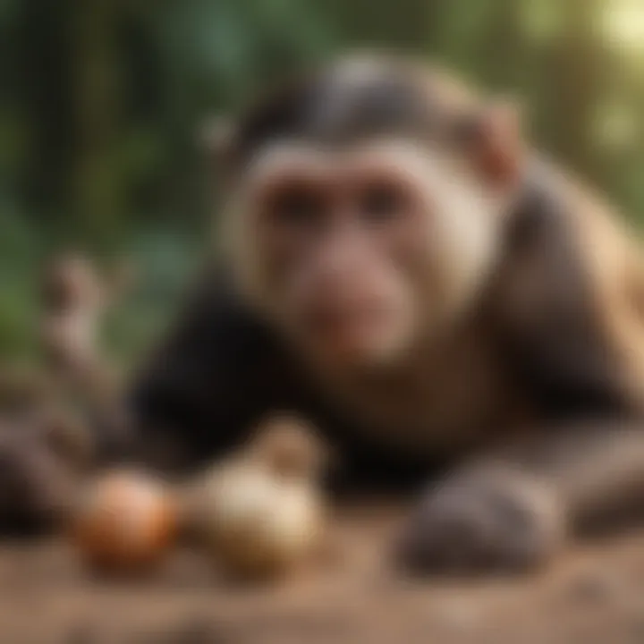 Capuchin monkey playing with enrichment toy