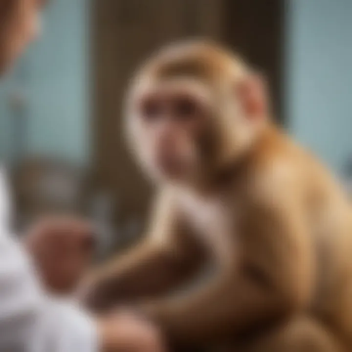 Capuchin monkey receiving a health check-up