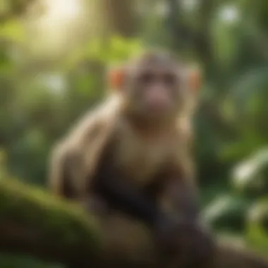Capuchin Monkey Habitat Capuchin Monkey sitting on a tree branch with lush greenery in the background
