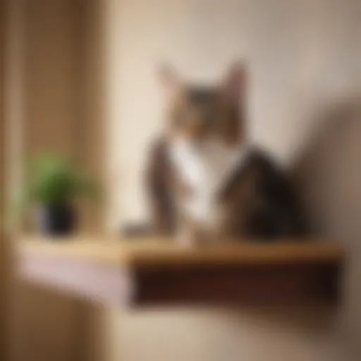 Elegant cat enjoying a carpeted cat shelf