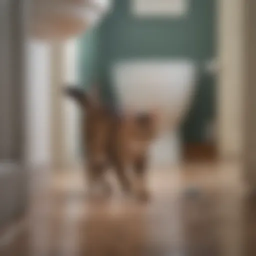 Cat inspecting toilet-safe cat litter