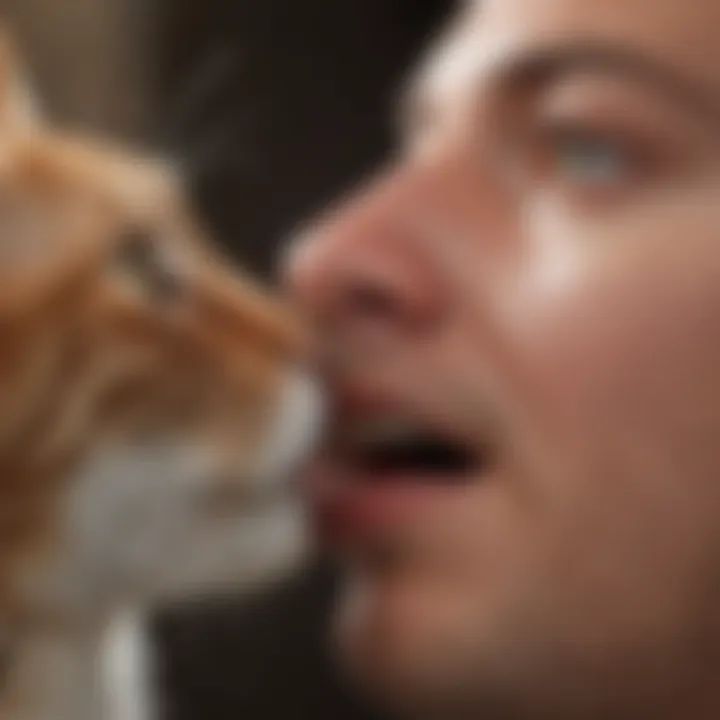 Close-up of cat licking owner's face