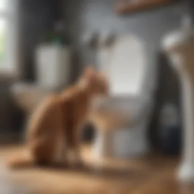 Cat owner flushing toilet-safe cat litter