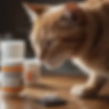 A concerned cat owner reading the label of a flea medication product.