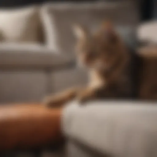 Cat scratching a sofa with claw protector