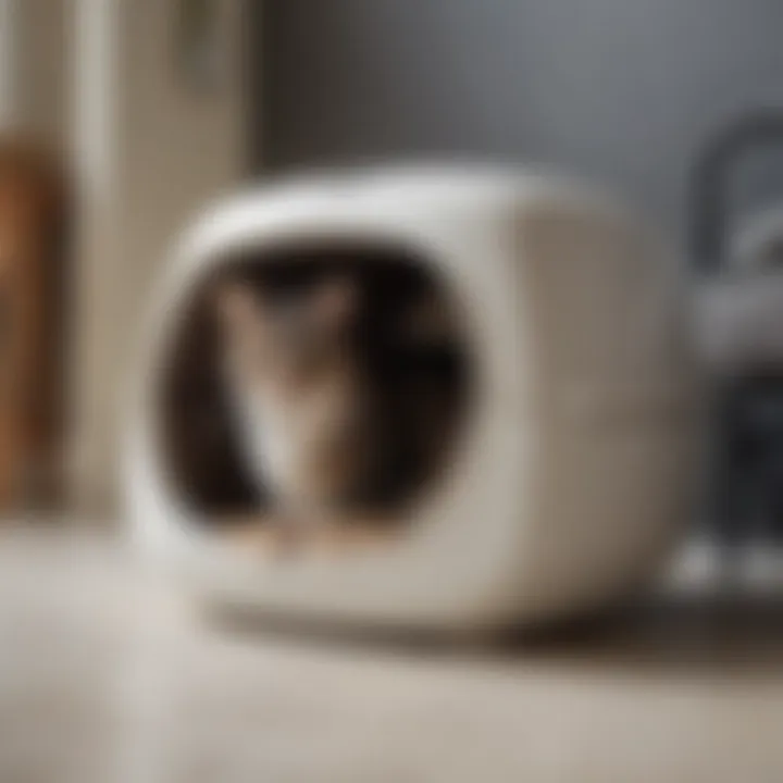 Cat comfortably using a Catit hooded litter box, demonstrating feline behavior