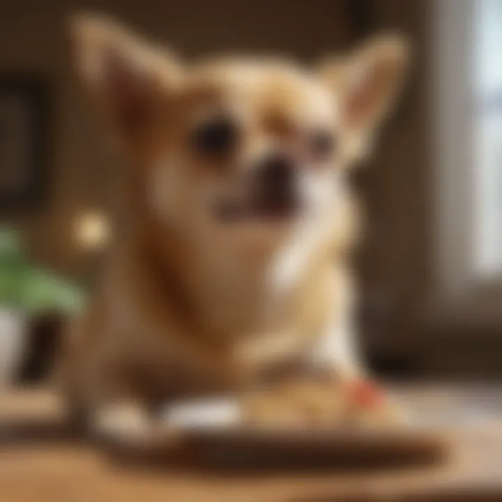 Senior Chihuahua with no teeth eating nutritious meal