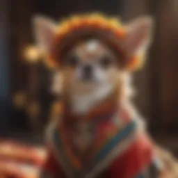 Chihuahua in ornate Mexican traditional costume
