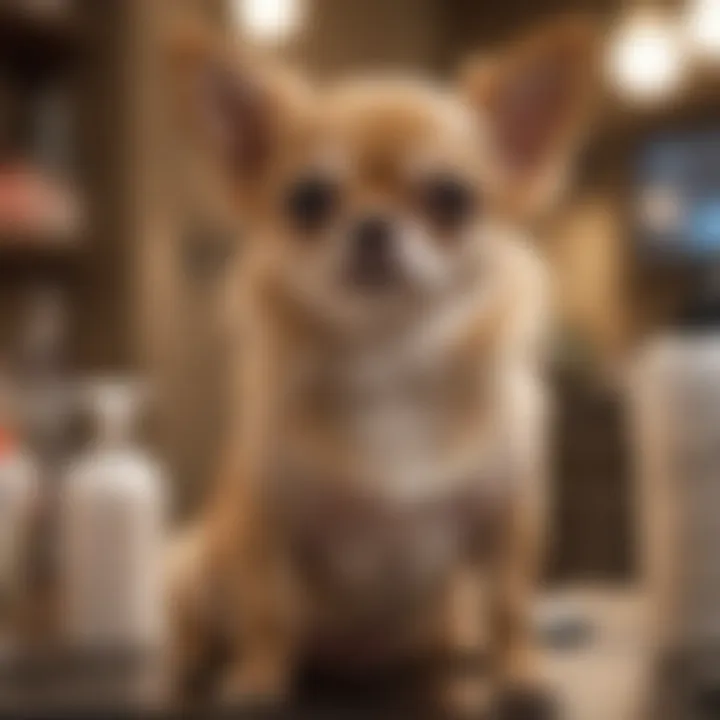 Chihuahua being pampered at a high-end dog grooming spa