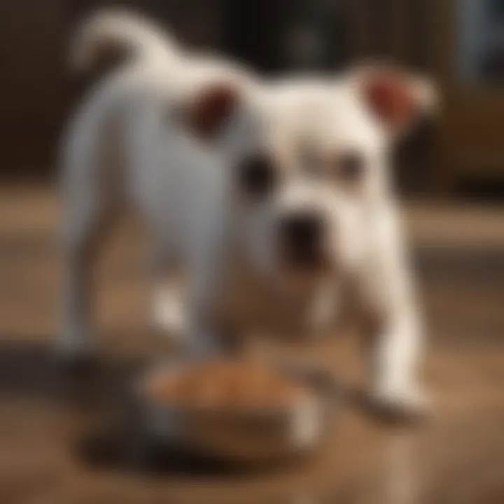 Small dog eating from a bowl of small breed-specific formula dog food