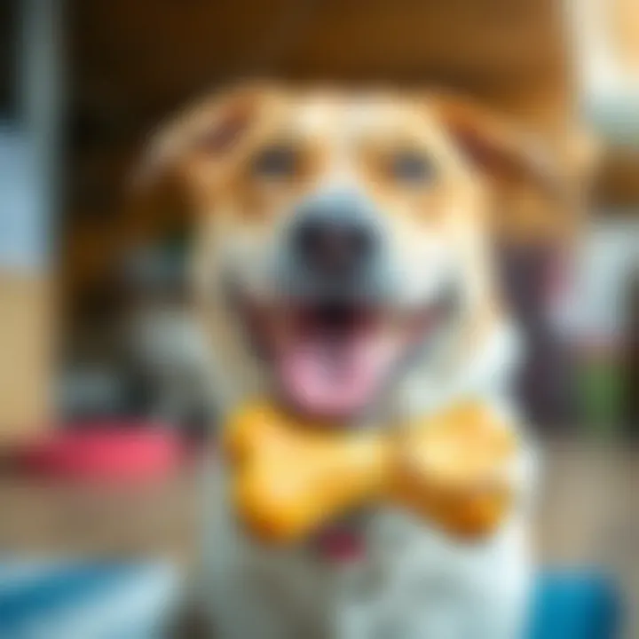 A happy dog chewing on a safe chew bone