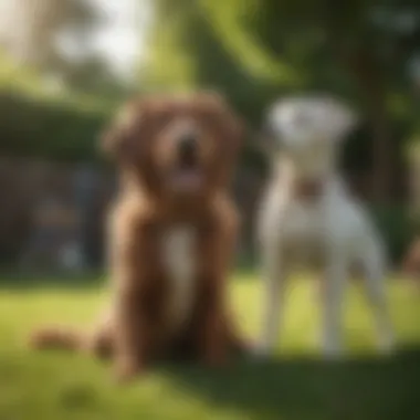A Playful Companion for Families A playful dog engaging with children in a backyard