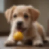 Adorable puppy playing with a rubber chew toy