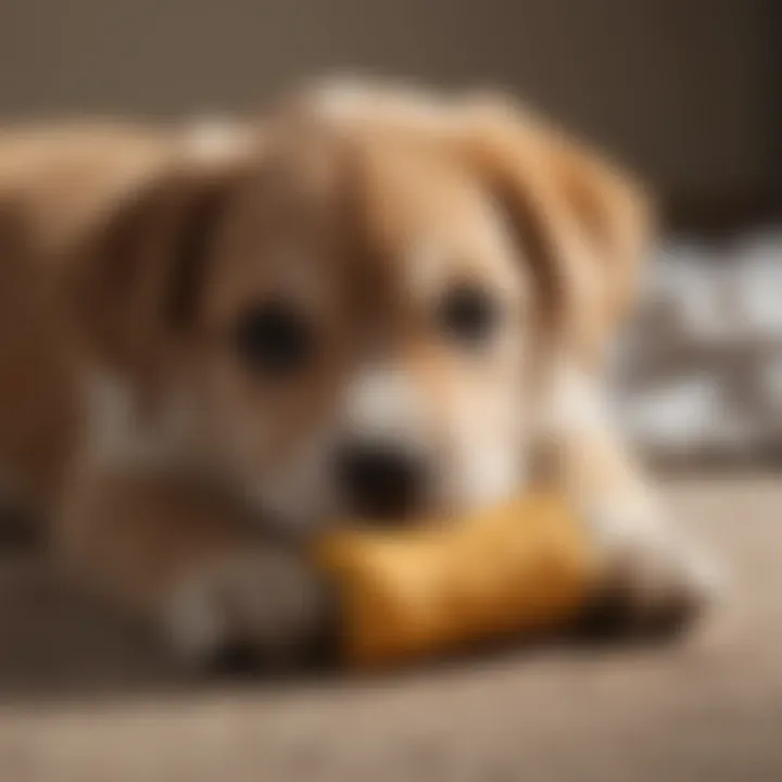 Cute puppy enjoying a textured fabric chew toy