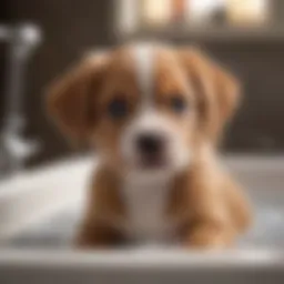 Beautiful puppy enjoying a soothing bath