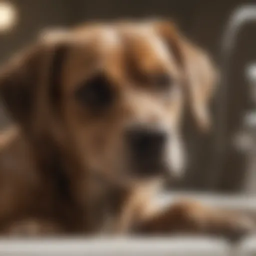 Close-up of a dog being washed with flea and tick shampoo