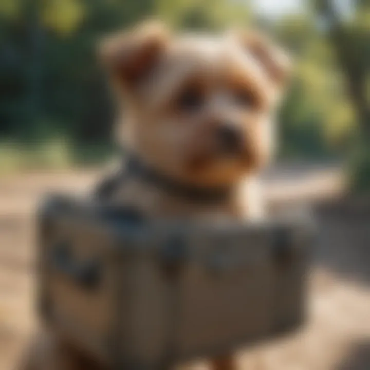 Pet owner preparing for travel with a puppy carrier