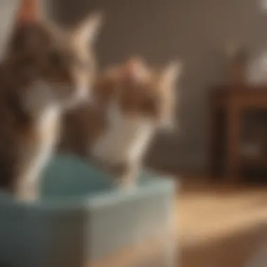 Two cats enjoying a clean litter box