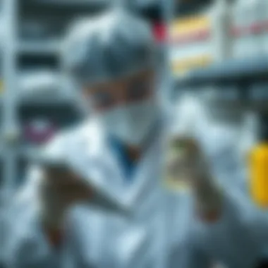 Scientist examining the effectiveness of cleaning agents against pests.