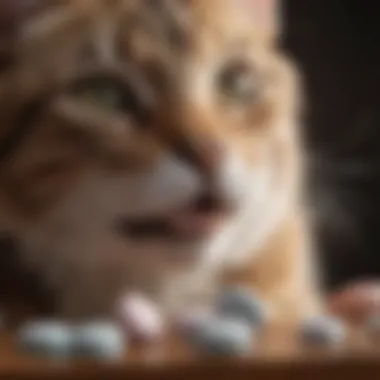 Close-up of a cat receiving oral medication