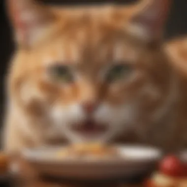 A close-up of a content feline consuming fat-free cat food