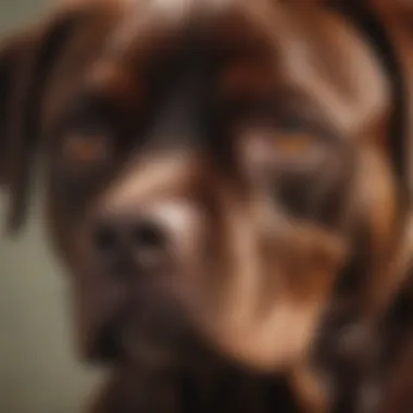 Close-up of Bordeaux breed's expressive eyes and coat