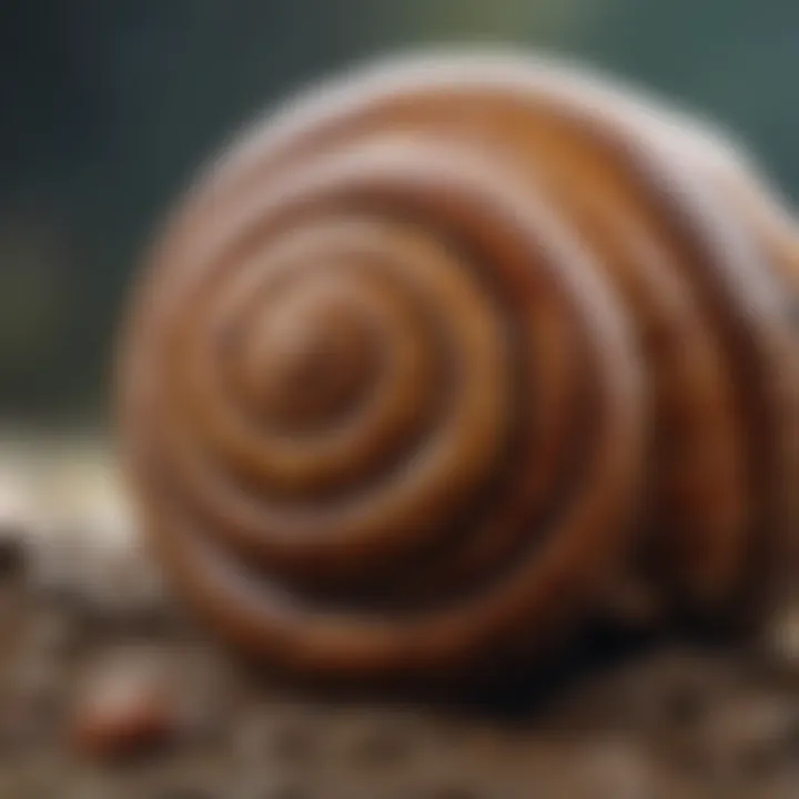 Close-up of a snail's intricate spiral shell