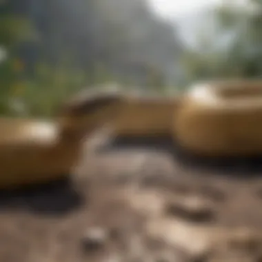Snake Avoiding Sulfur-Treated Zone Close-up of snake avoiding sulfur-treated area