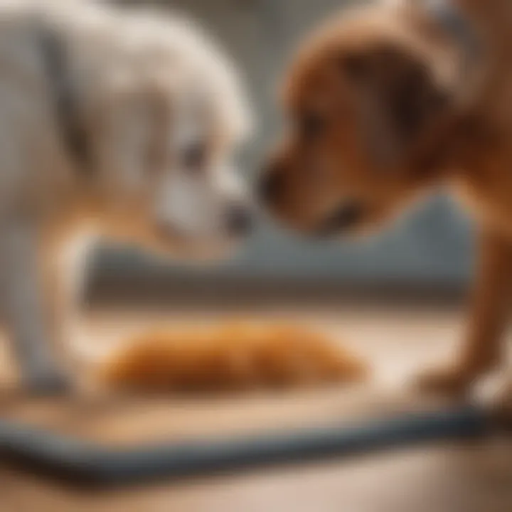 Close-up of a small dog sniffing a snuffle mat