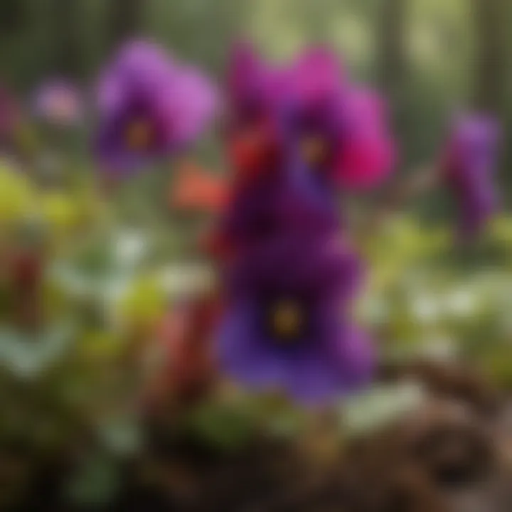 Close-up of vibrant purple leaves of the forest pansy red bud