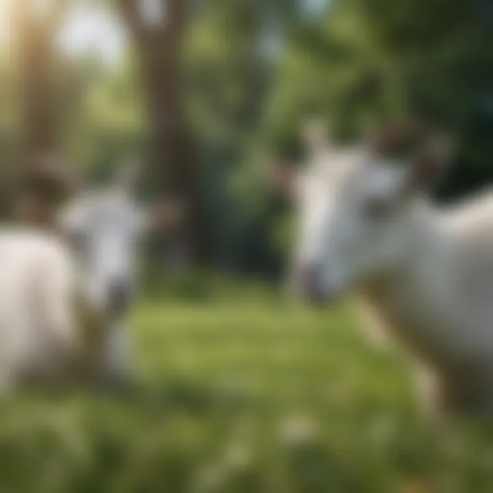 Two curious goats exploring a lush green pasture