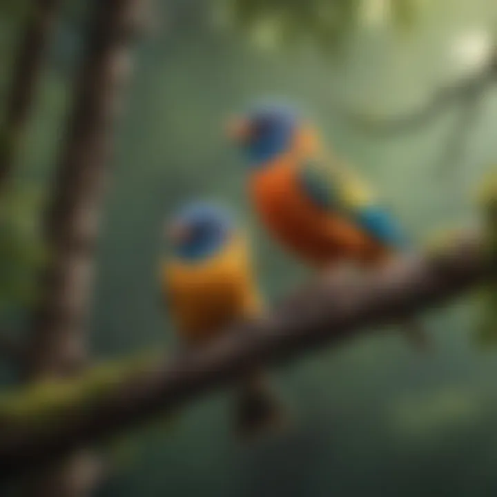 Colorful birds perched on a tree branch