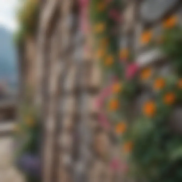 Colorful Climbing Flowers Against Stone Wall