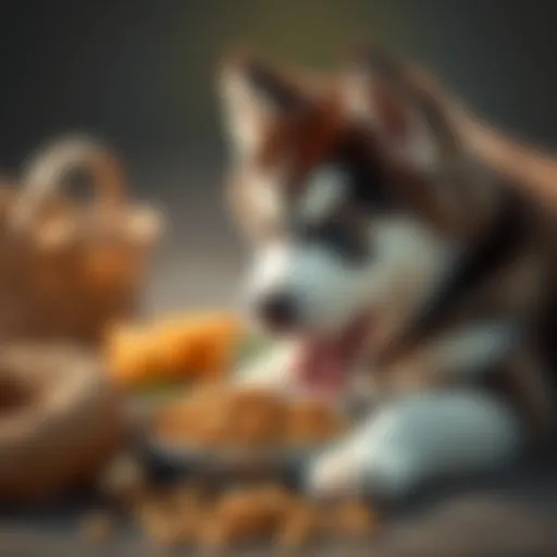 Alaskan Malamute puppy enjoying nutritious dog food