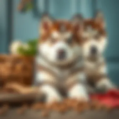 Variety of premium dog food ingredients for Malamute puppies