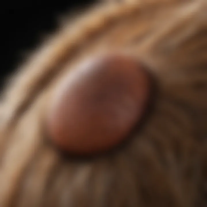 A close-up of a dog's fur with a tick visible