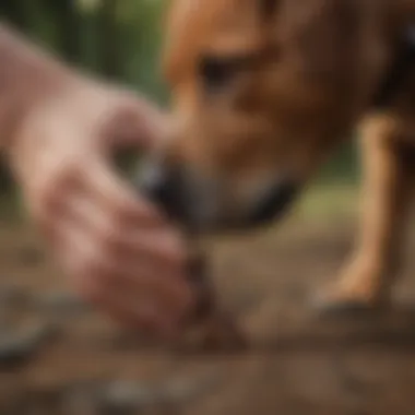 A dog owner inspecting their pet's paws for ticks