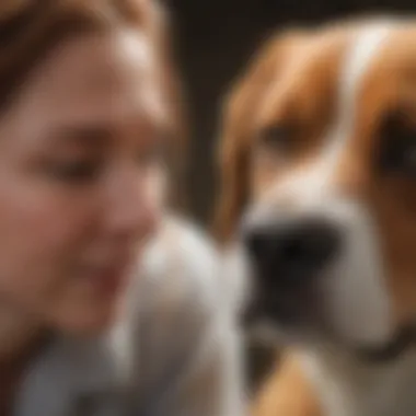 Dog owner gently cleaning tear stains off a dog's face