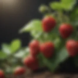 Strawberry plant blooming with vibrant red fruits