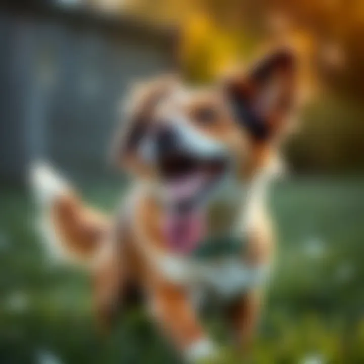 A healthy, flea-free dog playing joyfully outdoors.