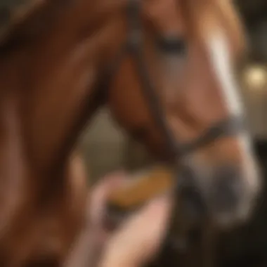 Grooming a Horse with a Curry Comb Horse being groomed with a curry comb
