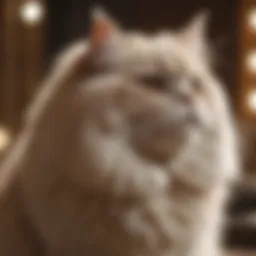 Persian cat being groomed with a comb